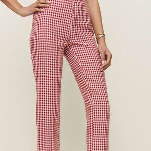 Reformation Red Checkered (Gingham) Linen Capri / Cropped Pants
